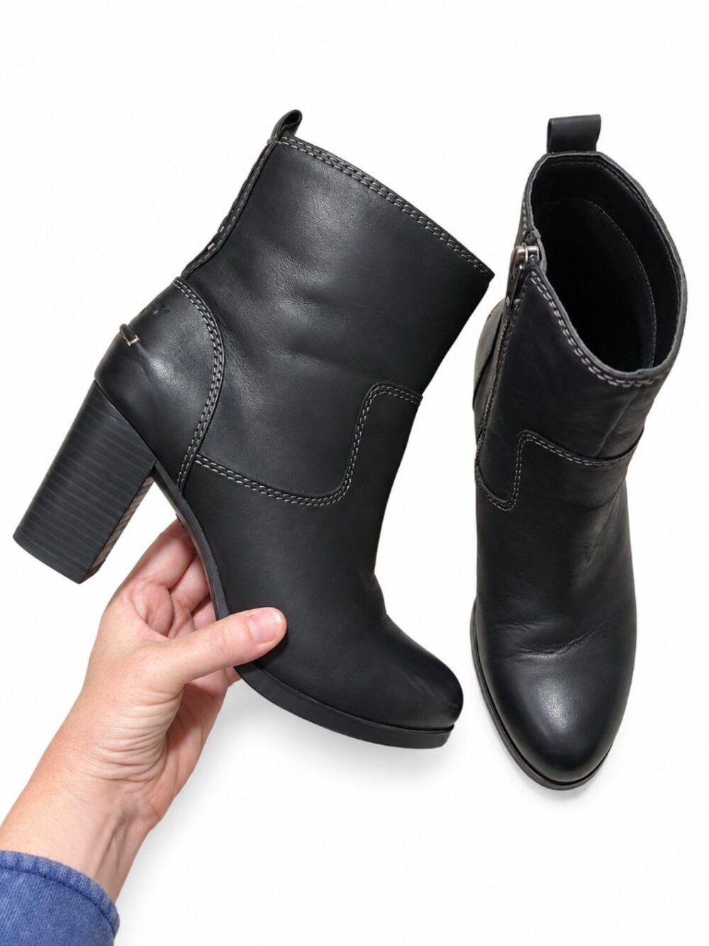SPERRY Top-Sider Dasher Grace Ankle Boots Black 8.5 Leather Block Heel Western